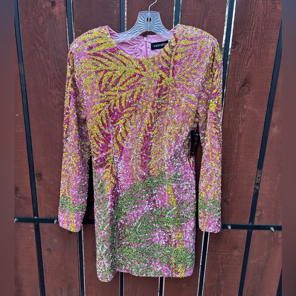 Retrofete Nikki Sequin Palm Dress size medium - Picture 2 of 10